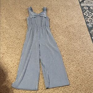 Striped Bow Front Jumpsuit in Navy and White